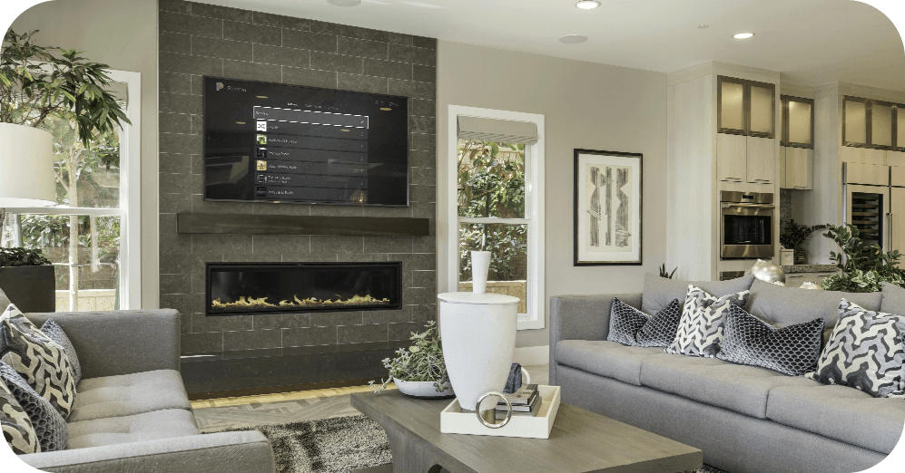 interior view of living room with digital TV and other automation