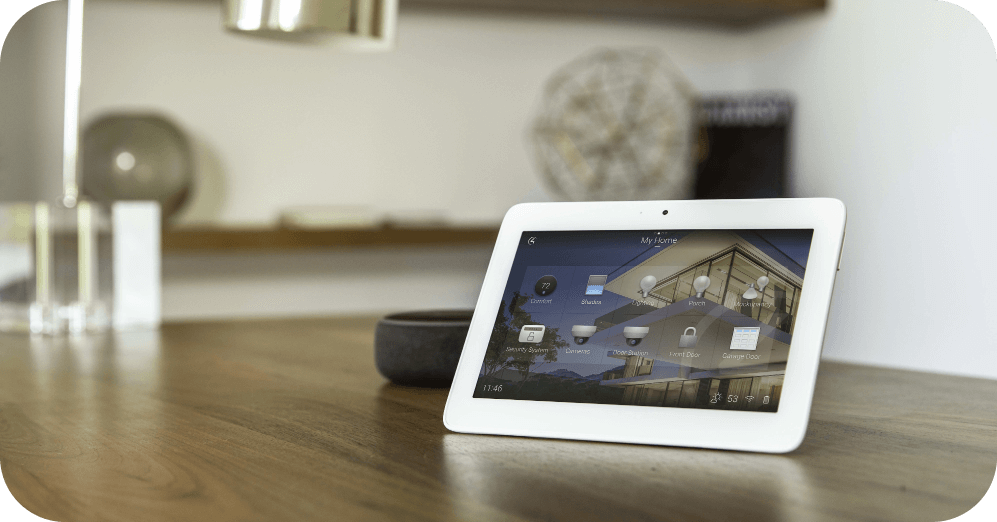tablet sits on counter, showing all functionalities on the screen