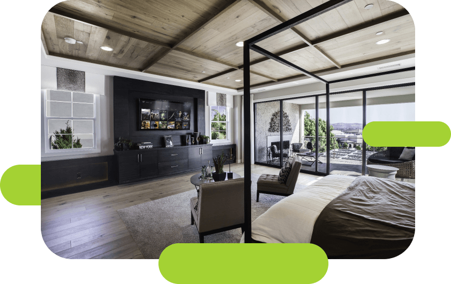 view of master bedroom with custom automation